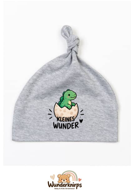 Knotenmütze Babybugz BZ15 in Grau meliert mit Motiv Dino Kleines Wunder