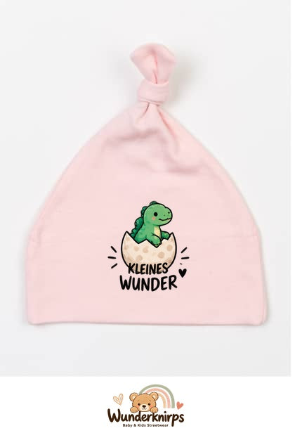 Knotenmütze Babybugz BZ15 in Pastellrosa mit Motiv Dino Kleines Wunder