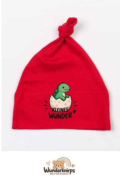 Knotenmütze Babybugz BZ15 in Rot mit Motiv Dino Kleines Wunder