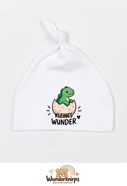 Knotenmütze Babybugz BZ15 in Weiß mit Motiv Dino Kleines Wunder