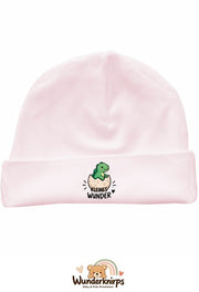 Umschlagmütze Rox-01 in Pastellrosa mit Motiv Dino Kleines Wunder