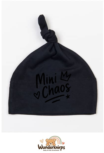 Knotenmütze Babybugz BZ15 in Schwarz mit Motiv Mini Chaos