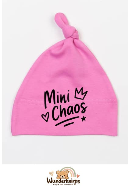 Knotenmütze Babybugz BZ15 in Bubblegum-Pink mit Motiv Mini Chaos