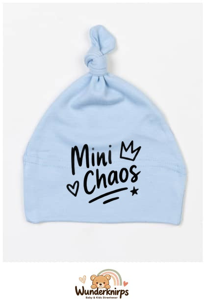 Knotenmütze Babybugz BZ15 in Staubblau mit Motiv Mini Chaos