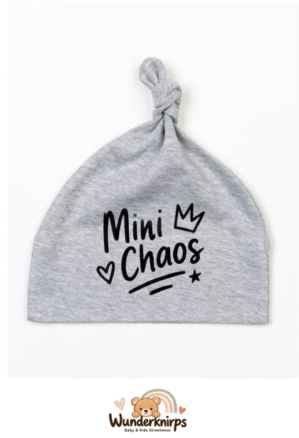 Knotenmütze Babybugz BZ15 in Grau meliert mit Motiv Mini Chaos