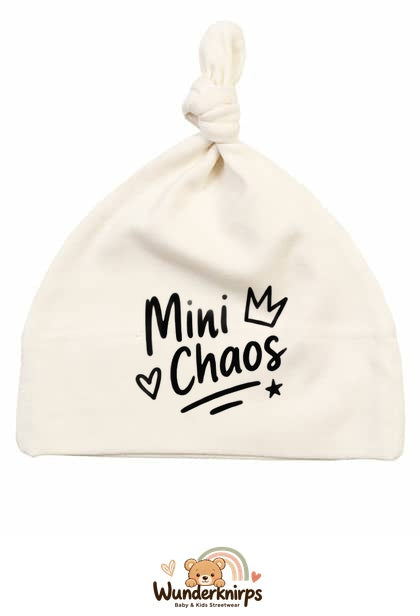 Knotenmütze Babybugz BZ15 in Natur mit Motiv Mini Chaos