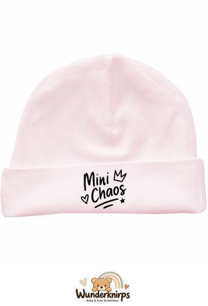 Umschlagmütze Rox-01 in Pastellrosa mit Motiv Mini Chaos