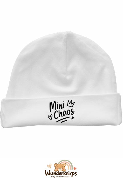 Umschlagmütze Rox-01 in Weiß mit Motiv Mini Chaos