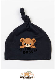 Knotenmütze Babybugz BZ15 in Schwarz mit Motiv Bär Little Boss