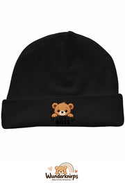 Umschlagmütze Rox-01 in Schwarz mit Motiv Bär Little Boss
