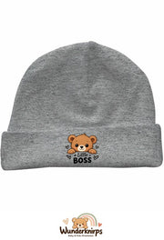 Umschlagmütze Rox-01 in Grau meliert mit Motiv Bär Little Boss