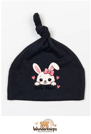 Knotenmütze Babybugz BZ15 in Schwarz mit Motiv Hase Süße Maus