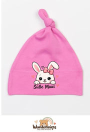 Knotenmütze Babybugz BZ15 in Bubblegum-Pink mit Motiv Hase Süße Maus