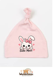 Knotenmütze Babybugz BZ15 in Pastellrosa mit Motiv Hase Süße Maus