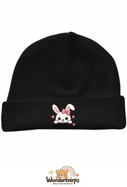 Umschlagmütze Rox-01 in Schwarz mit Motiv Hase Süße Maus