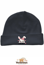 Umschlagmütze Rox-01 in Anthrazit mit Motiv Hase Süße Maus