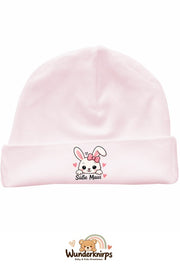 Umschlagmütze Rox-01 in Pastellrosa mit Motiv Hase Süße Maus