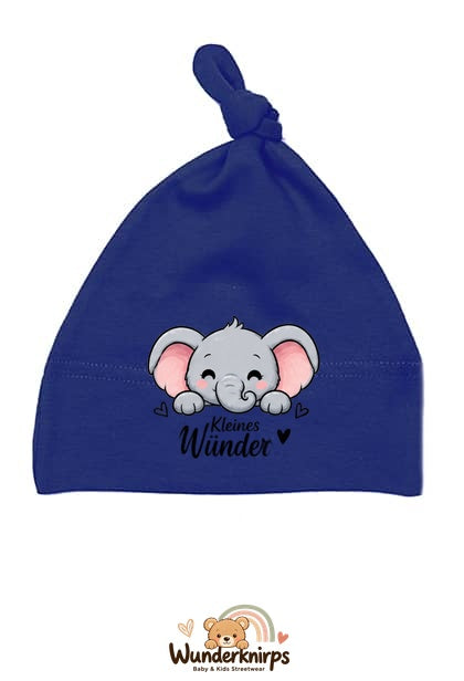 Knotenmütze Babybugz BZ15 in Marineblau mit Motiv Elefant Kleines Wunder