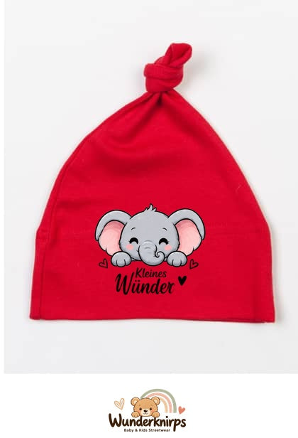 Knotenmütze Babybugz BZ15 in Rot mit Motiv Elefant Kleines Wunder
