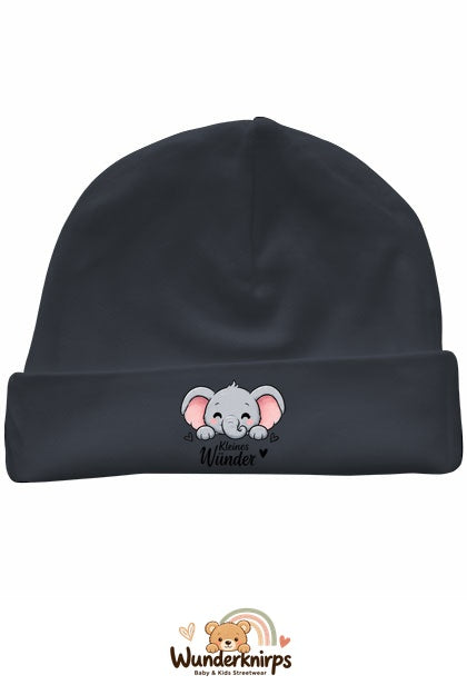 Umschlagmütze Rox-01 in Anthrazit mit Motiv Elefant Kleines Wunder