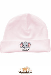 Umschlagmütze Rox-01 in Pastellrosa mit Motiv Elefant Kleines Wunder