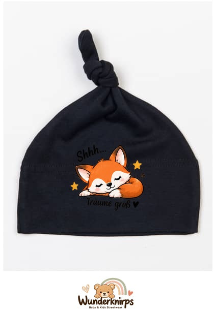 Knotenmütze Babybugz BZ15 in Schwarz mit Motiv Fuchs Träume groß