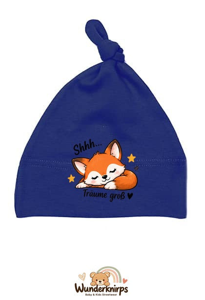 Knotenmütze Babybugz BZ15 in Marineblau mit Motiv Fuchs Träume groß