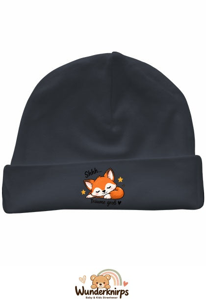 Umschlagmütze Rox-01 in Anthrazit mit Motiv Fuchs Träume groß