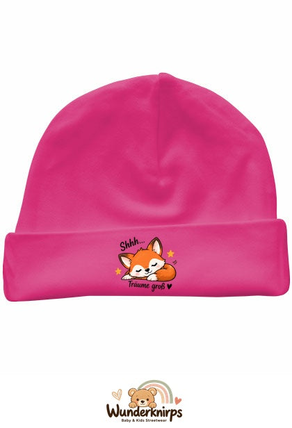 Umschlagmütze Rox-01 in Pink mit Motiv Fuchs Träume groß