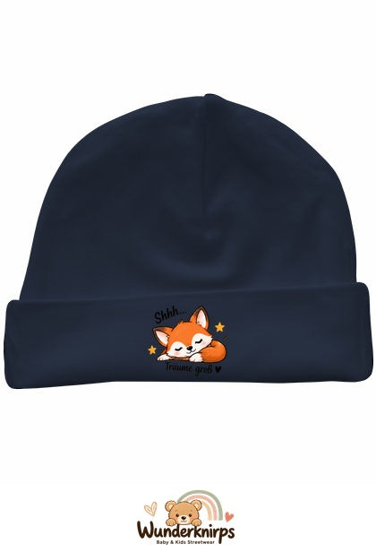 Umschlagmütze Rox-01 in Marineblau mit Motiv Fuchs Träume groß