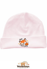 Umschlagmütze Rox-01 in Pastellrosa mit Motiv Fuchs Träume groß
