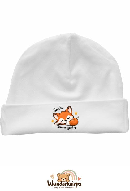 Umschlagmütze Rox-01 in Weiß mit Motiv Fuchs Träume groß