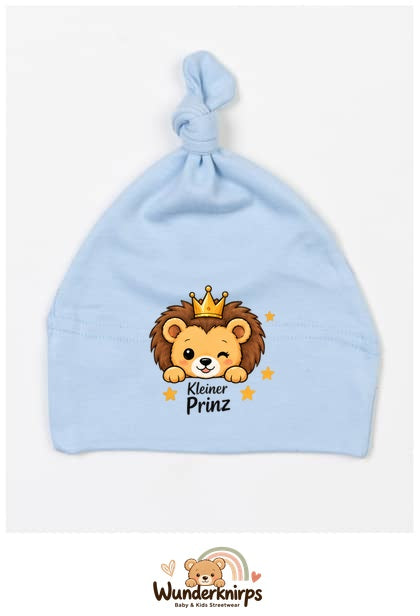 Knotenmütze Babybugz BZ15 in Staubblau mit Motiv Löwe Kleiner Prinz