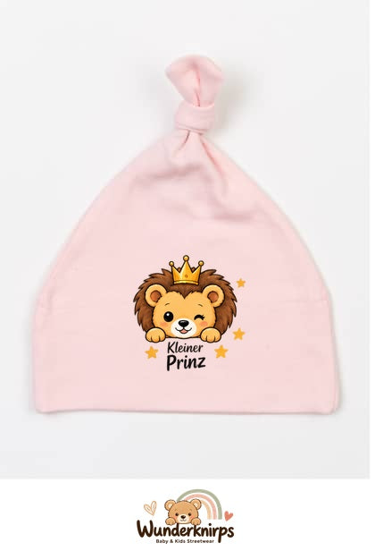 Knotenmütze Babybugz BZ15 in Pastellrosa mit Motiv Löwe Kleiner Prinz