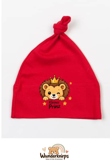 Knotenmütze Babybugz BZ15 in Rot mit Motiv Löwe Kleiner Prinz