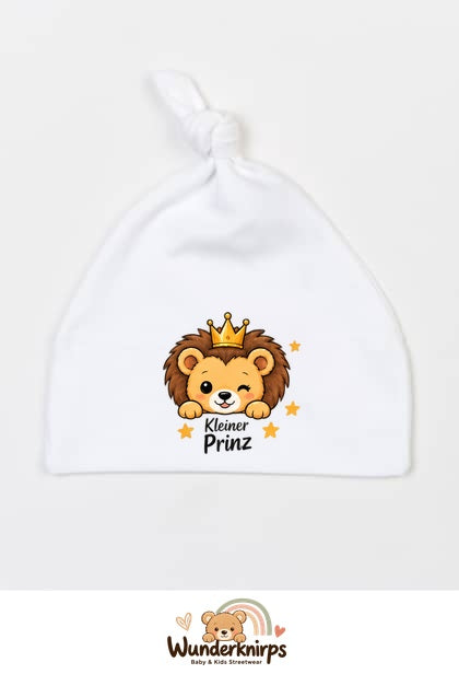 Knotenmütze Babybugz BZ15 in Weiß mit Motiv Löwe Kleiner Prinz