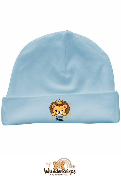 Umschlagmütze Rox-01 in Pastellblau mit Motiv Löwe Kleiner Prinz
