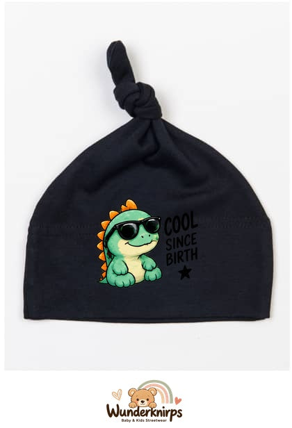 Knotenmütze Babybugz BZ15 in Schwarz mit Motiv Dino Cool since Birth