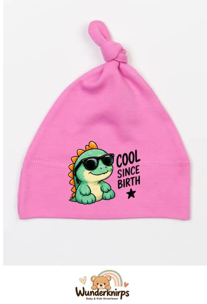 Knotenmütze Babybugz BZ15 in Bubblegum-Pink mit Motiv Dino Cool since Birth
