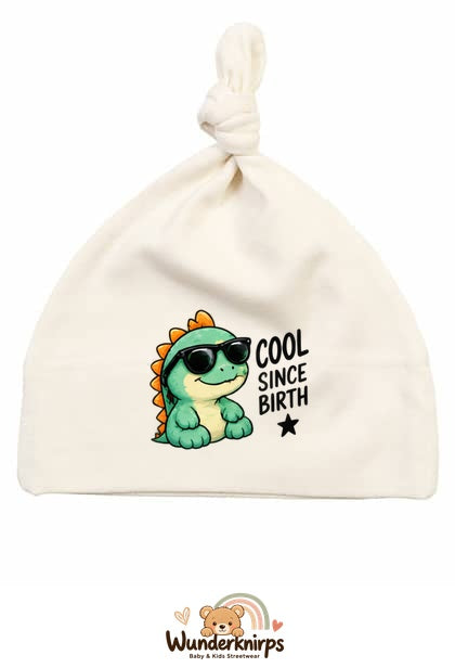 Knotenmütze Babybugz BZ15 in Natur mit Motiv Dino Cool since Birth