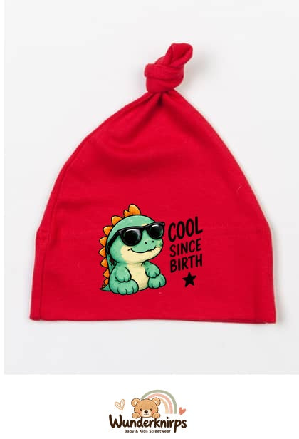 Knotenmütze Babybugz BZ15 in Rot mit Motiv Dino Cool since Birth