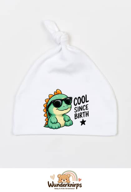 Knotenmütze Babybugz BZ15 in Weiß mit Motiv Dino Cool since Birth