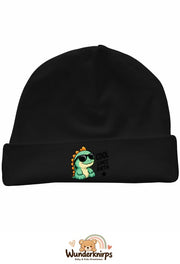 Umschlagmütze Rox-01 in Schwarz mit Motiv Dino Cool since Birth