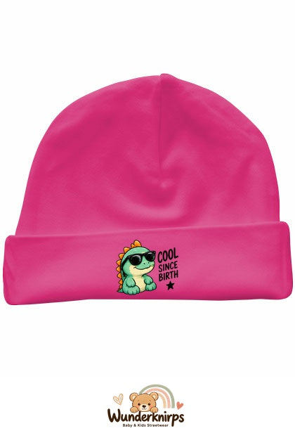 Umschlagmütze Rox-01 in Pink mit Motiv Dino Cool since Birth