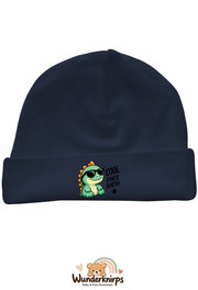Umschlagmütze Rox-01 in Marineblau mit Motiv Dino Cool since Birth