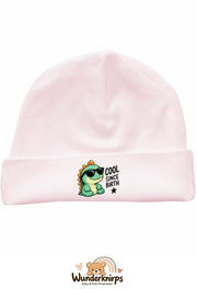 Umschlagmütze Rox-01 in Pastellrosa mit Motiv Dino Cool since Birth