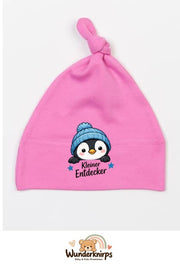 Knotenmütze Babybugz BZ15 in Bubblegum-Pink mit Motiv Pinguin Kleiner Entdecker