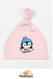 Knotenmütze Babybugz BZ15 in Pastellrosa mit Motiv Pinguin Kleiner Entdecker