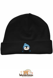 Umschlagmütze Rox-01 in Schwarz mit Motiv Pinguin Kleiner Entdecker