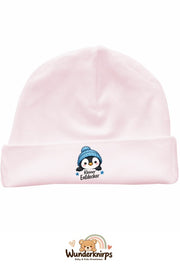 Umschlagmütze Rox-01 in Pastellrosa mit Motiv Pinguin Kleiner Entdecker